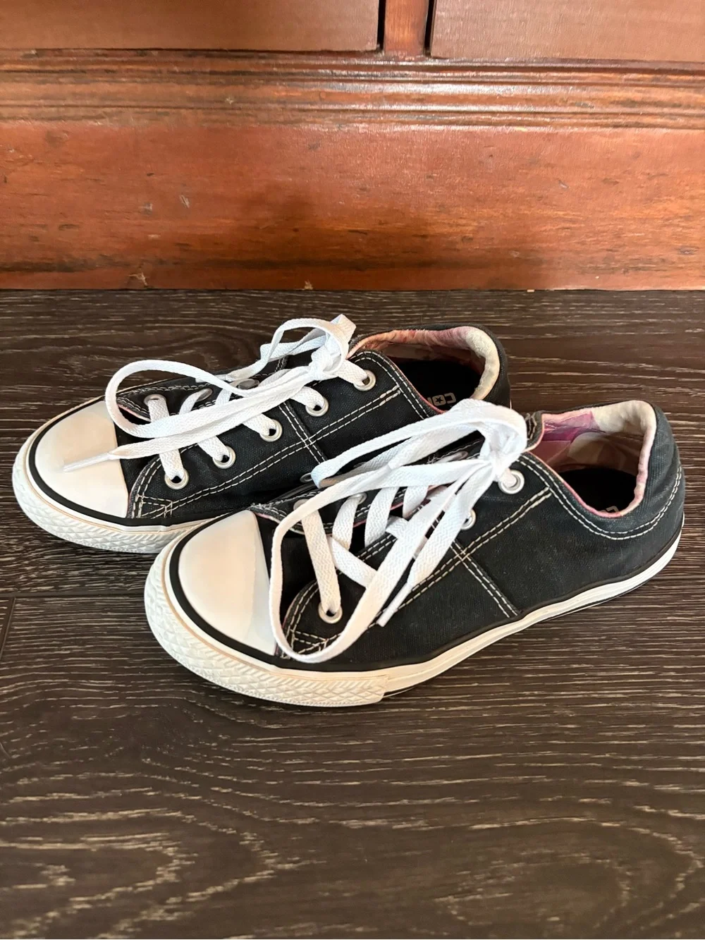 Converse Kids Black Canvas Lace-Up Sneakers with White Accents